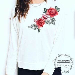 White Sweater with Floral Design